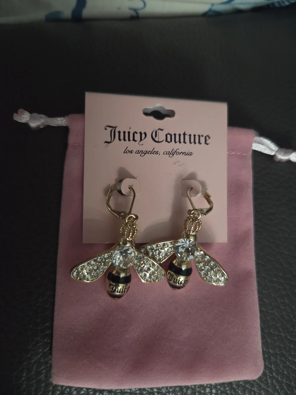 Juicy Couture Gold Bee Crystal Drop Earrings - Picture 2 of 2